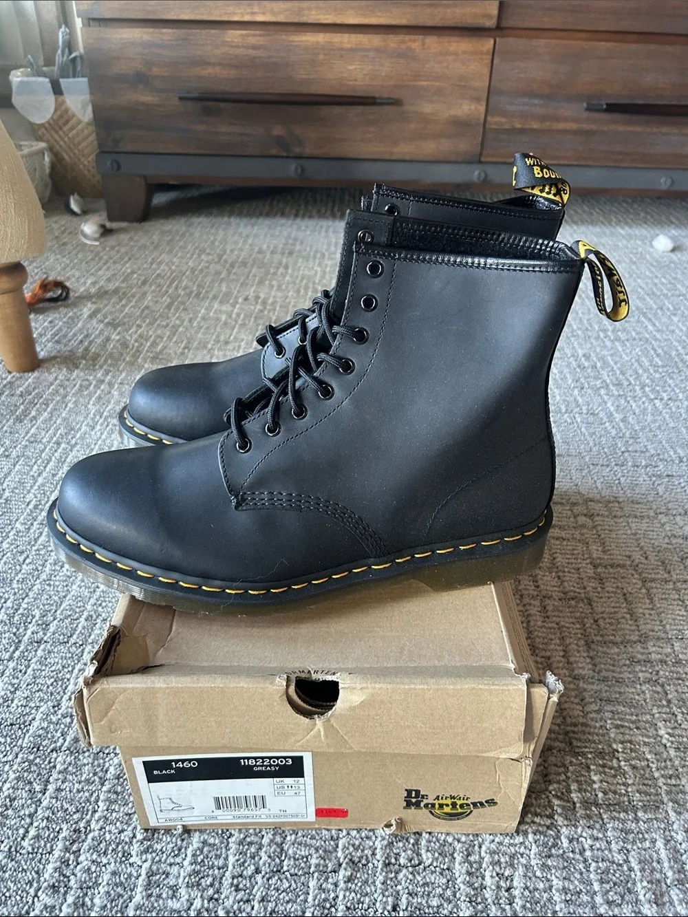 Dr. Martens 1460 GREASY LEATHER LACE UP BOOTS 13